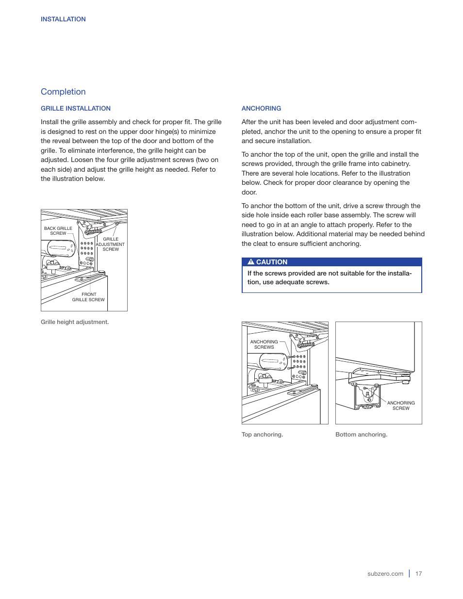 Completion | Sub-Zero BI-36RG User Manual | Page 17 / 20