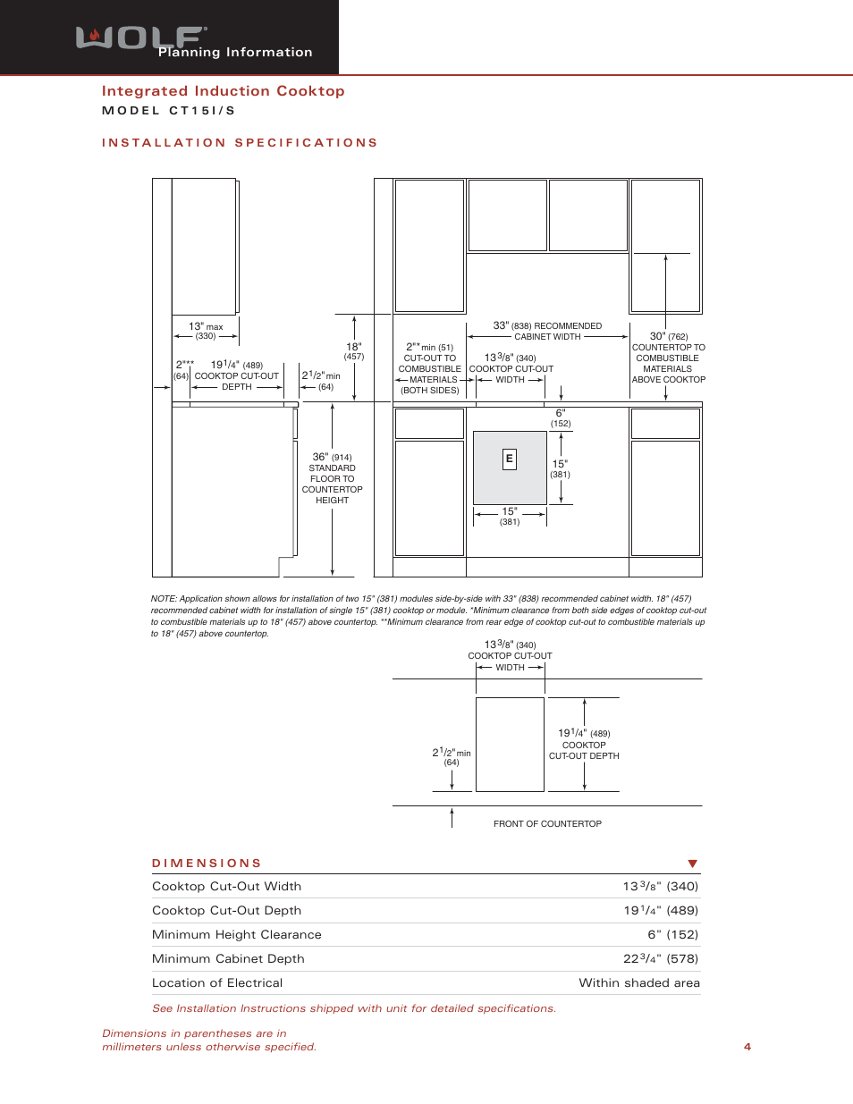 Integrated induction cooktop | Sub-Zero CT15I/S User Manual | Page 4 / 6