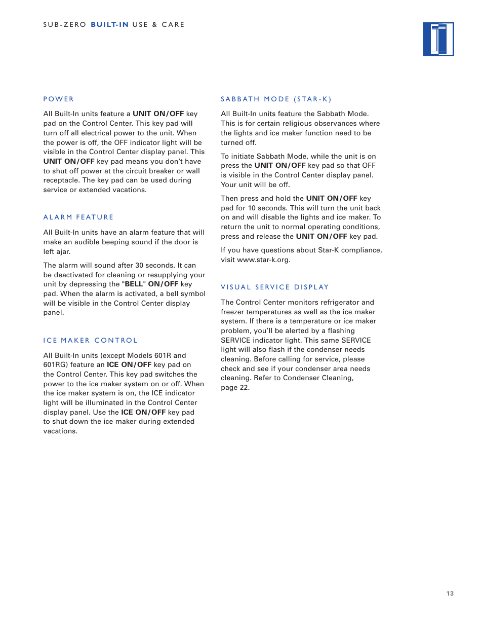 Sub-Zero Built-In Refrigeration User Manual | Page 13 / 40