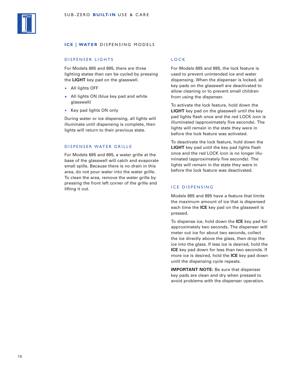 Sub-Zero Built-In Refrigeration User Manual | Page 18 / 40