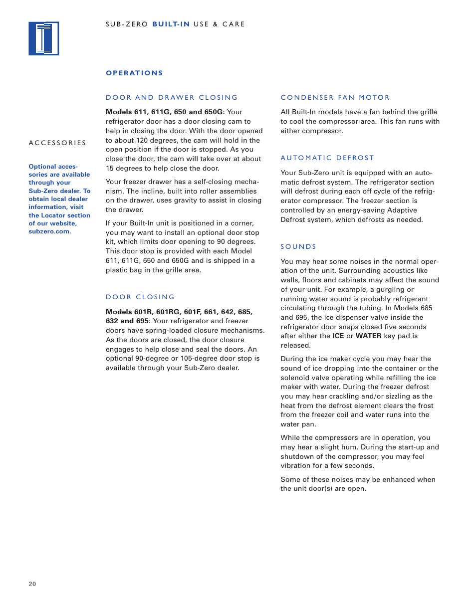 Sub-Zero Built-In Refrigeration User Manual | Page 20 / 40