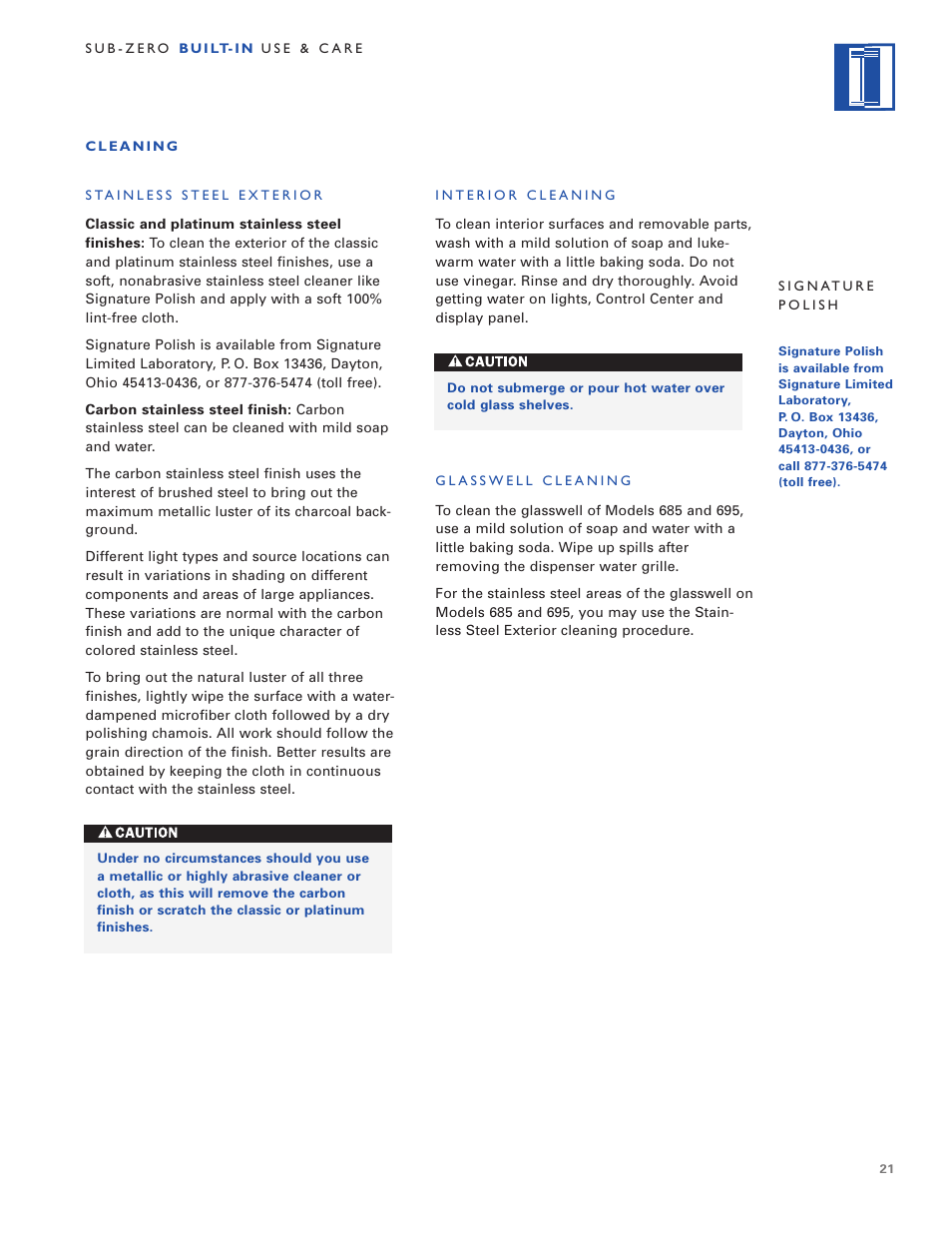 Sub-Zero Built-In Refrigeration User Manual | Page 21 / 40