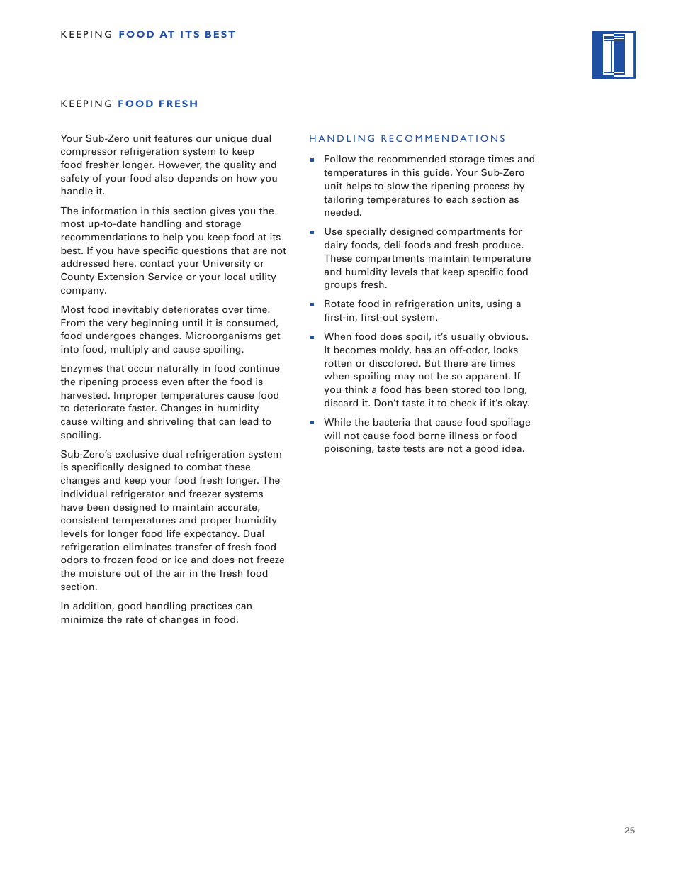 Sub-Zero Built-In Refrigeration User Manual | Page 25 / 40