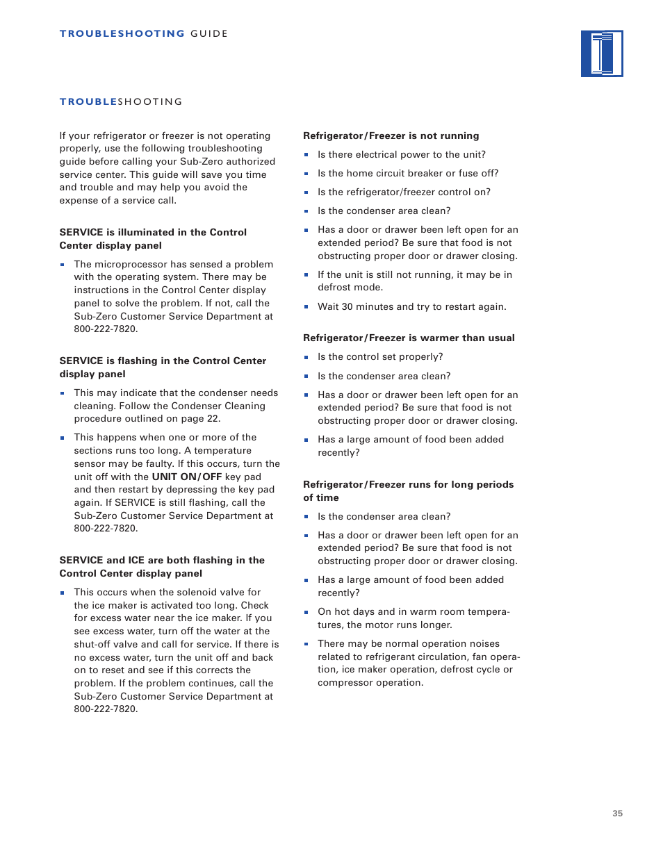 Sub-Zero Built-In Refrigeration User Manual | Page 35 / 40