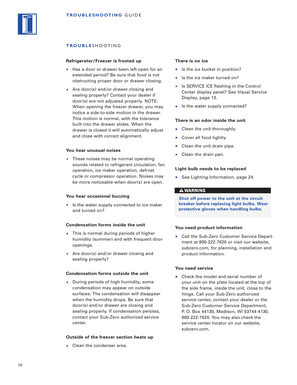 Sub-Zero Built-In Refrigeration User Manual | Page 36 / 40