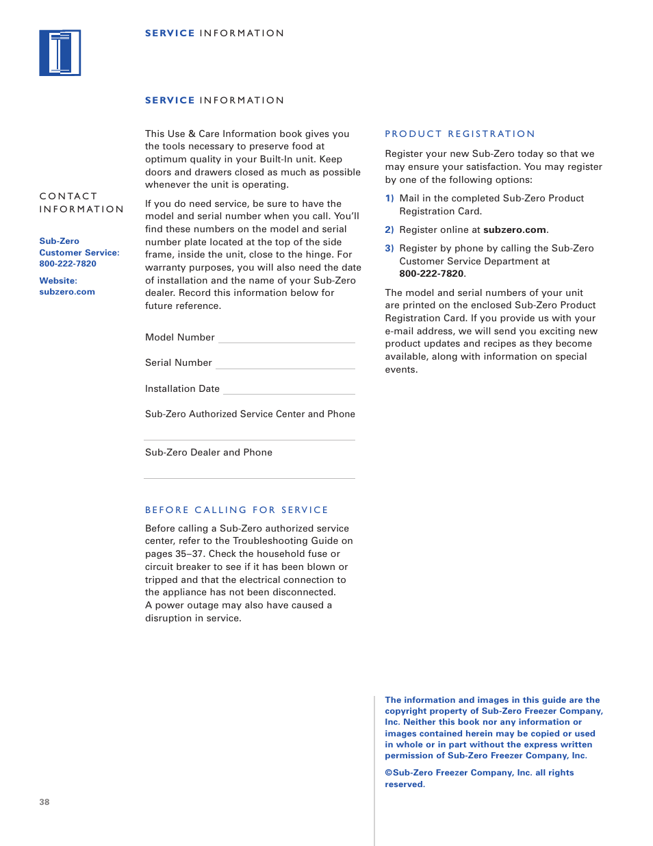 Sub-Zero Built-In Refrigeration User Manual | Page 38 / 40