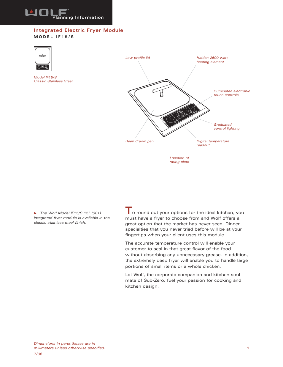 Sub-Zero IF15/S User Manual | 6 pages