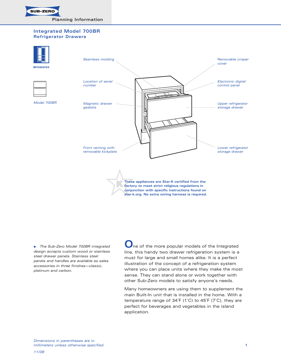 Sub-Zero 700BR User Manual | 11 pages