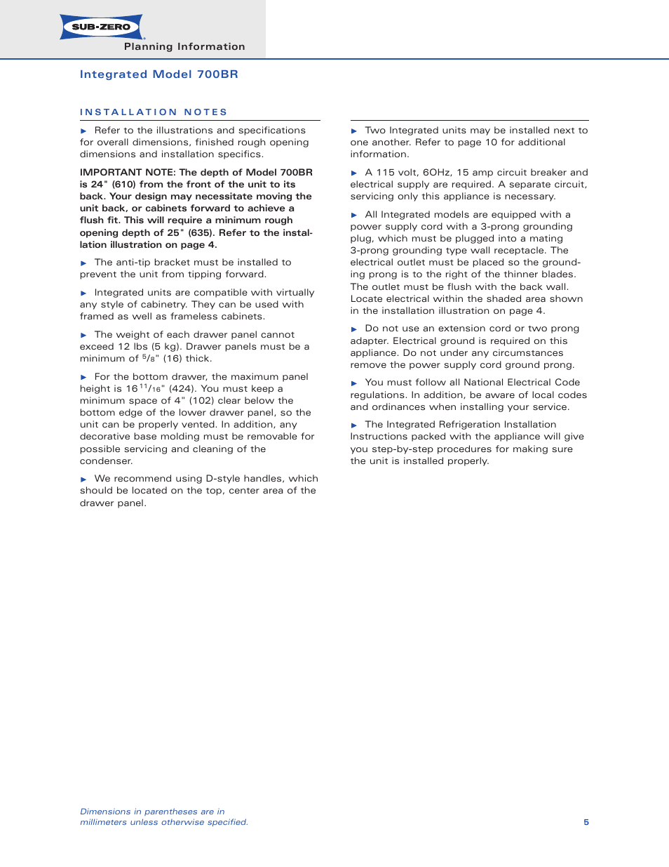 Sub-Zero 700BR User Manual | Page 5 / 11