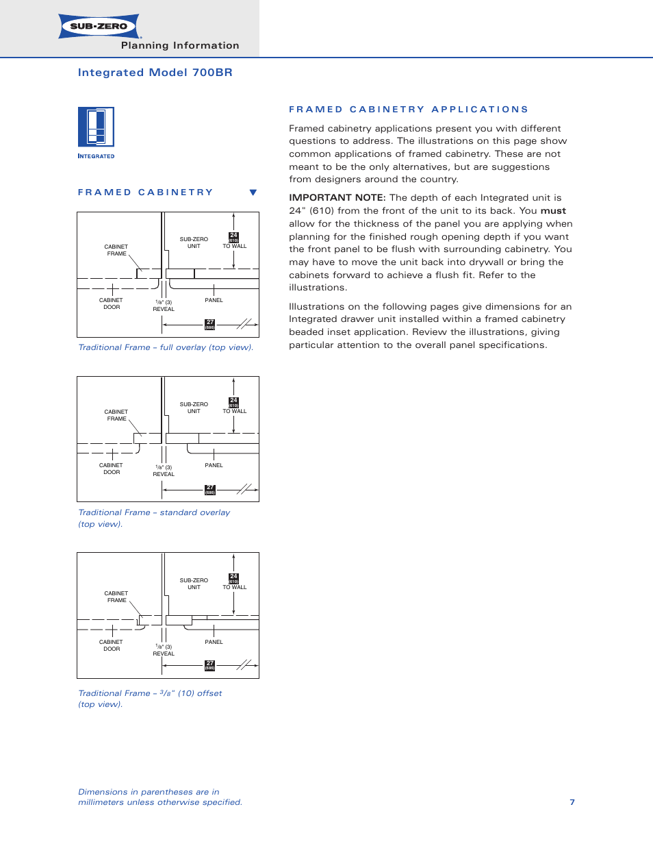 Integrated model 700br, Planning information | Sub-Zero 700BR User Manual | Page 7 / 11