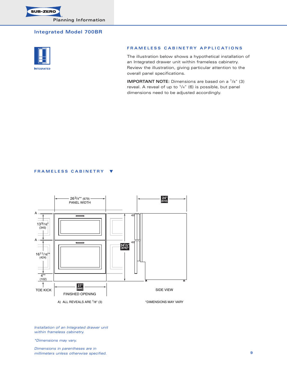 Integrated model 700br | Sub-Zero 700BR User Manual | Page 9 / 11