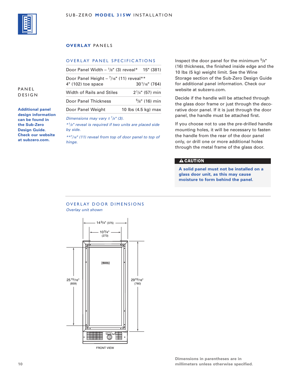 Sub-Zero 315W User Manual | Page 10 / 20