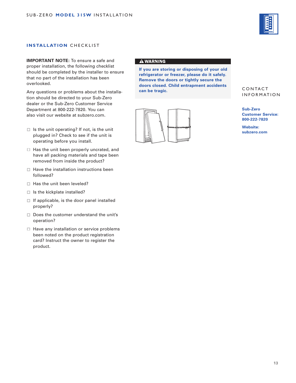 Sub-Zero 315W User Manual | Page 13 / 20