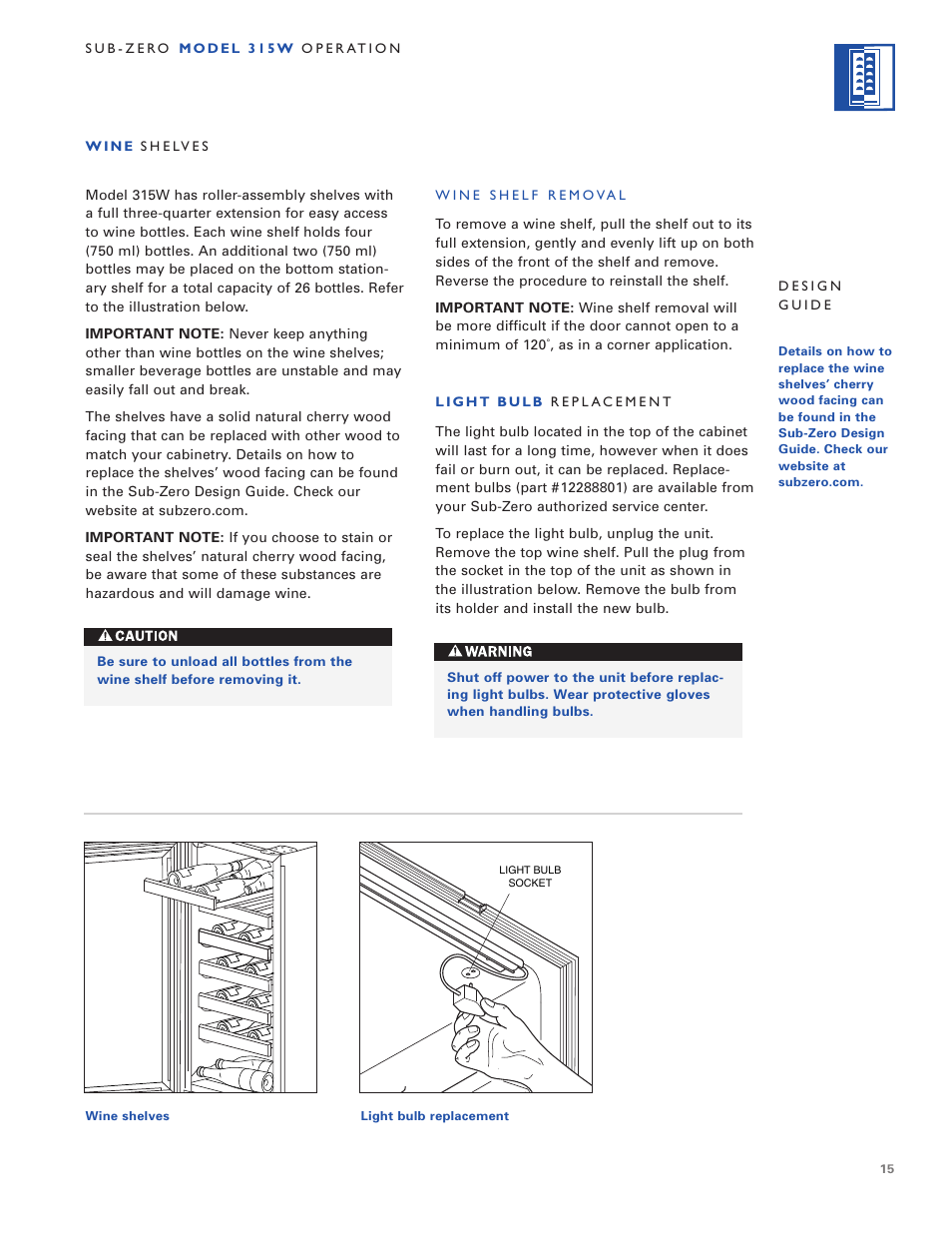 Sub-Zero 315W User Manual | Page 15 / 20