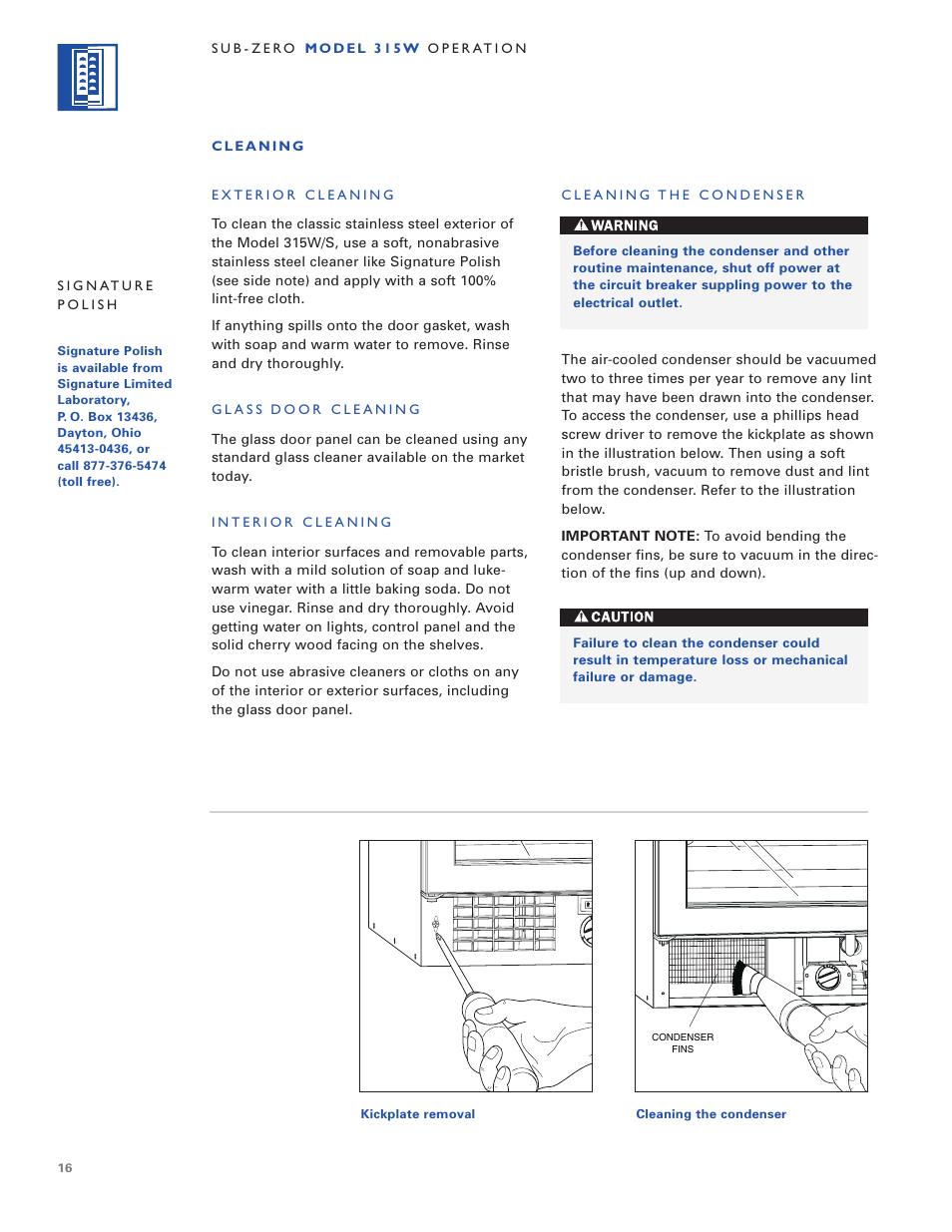 Sub-Zero 315W User Manual | Page 16 / 20