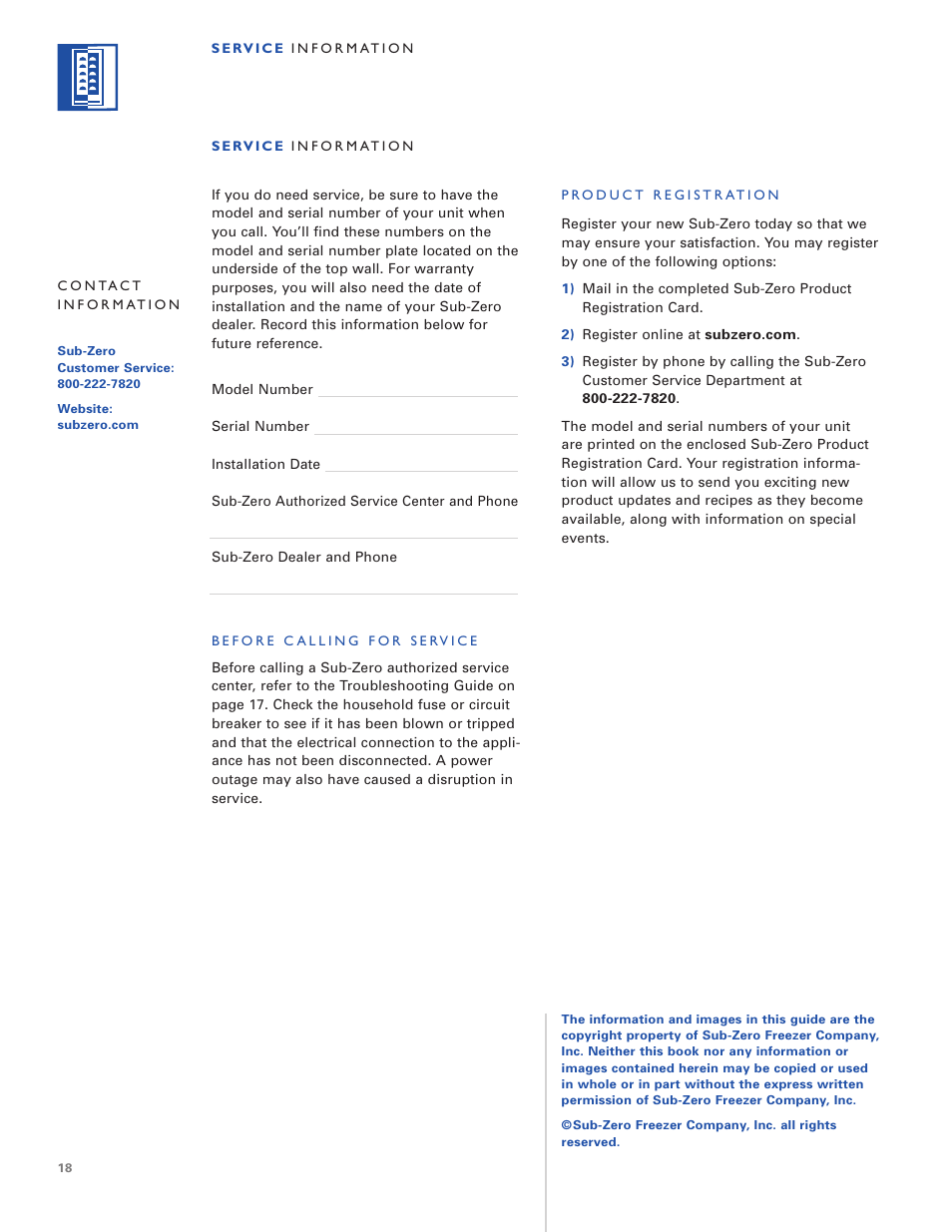 Sub-Zero 315W User Manual | Page 18 / 20