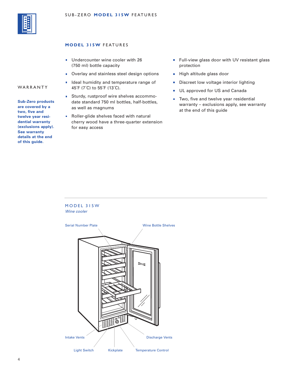 Sub-Zero 315W User Manual | Page 4 / 20