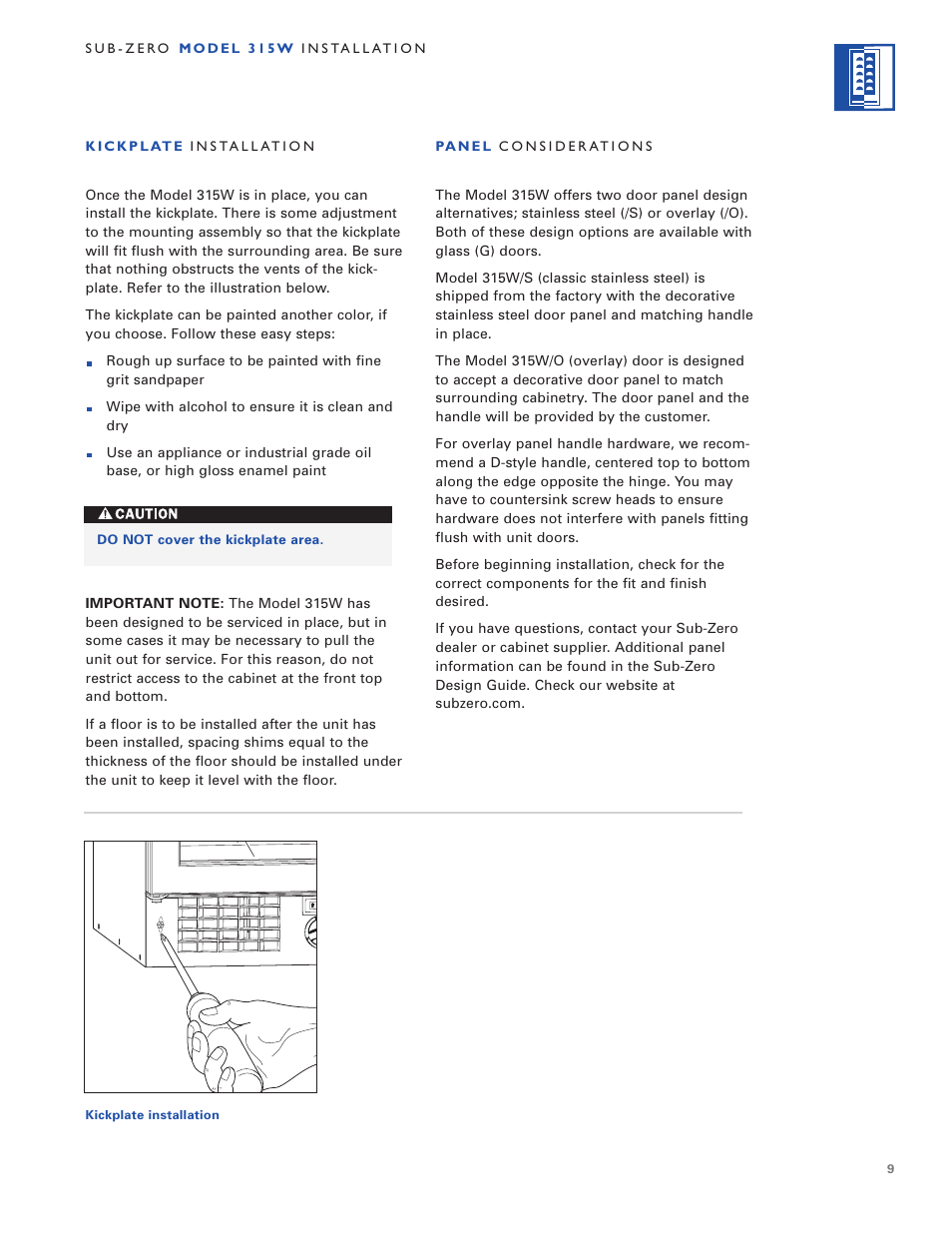 Sub-Zero 315W User Manual | Page 9 / 20