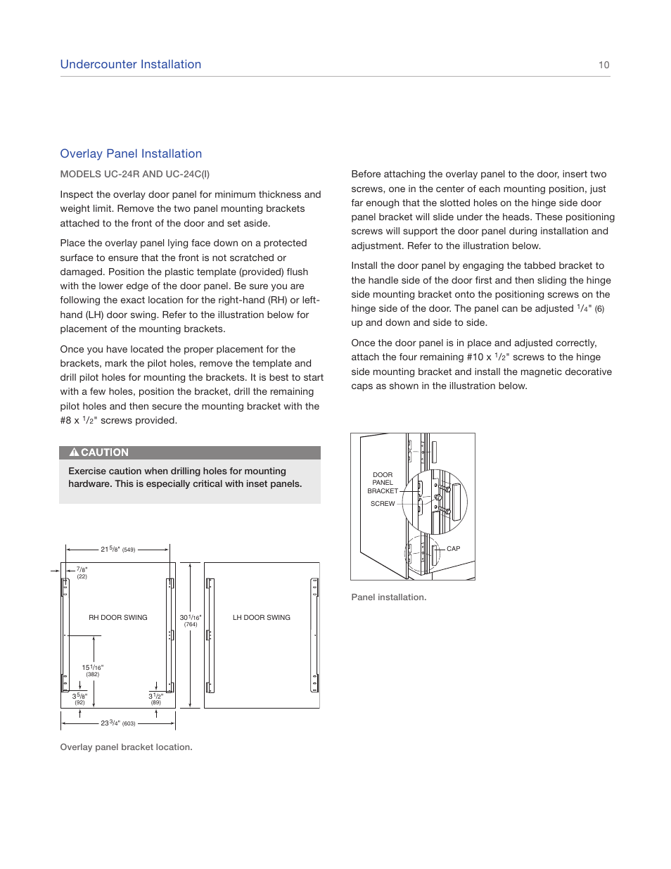 Undercounter installation, Overlay panel installation | Sub-Zero Undercounter Refrigeration UC-24CI4 User Manual | Page 10 / 16