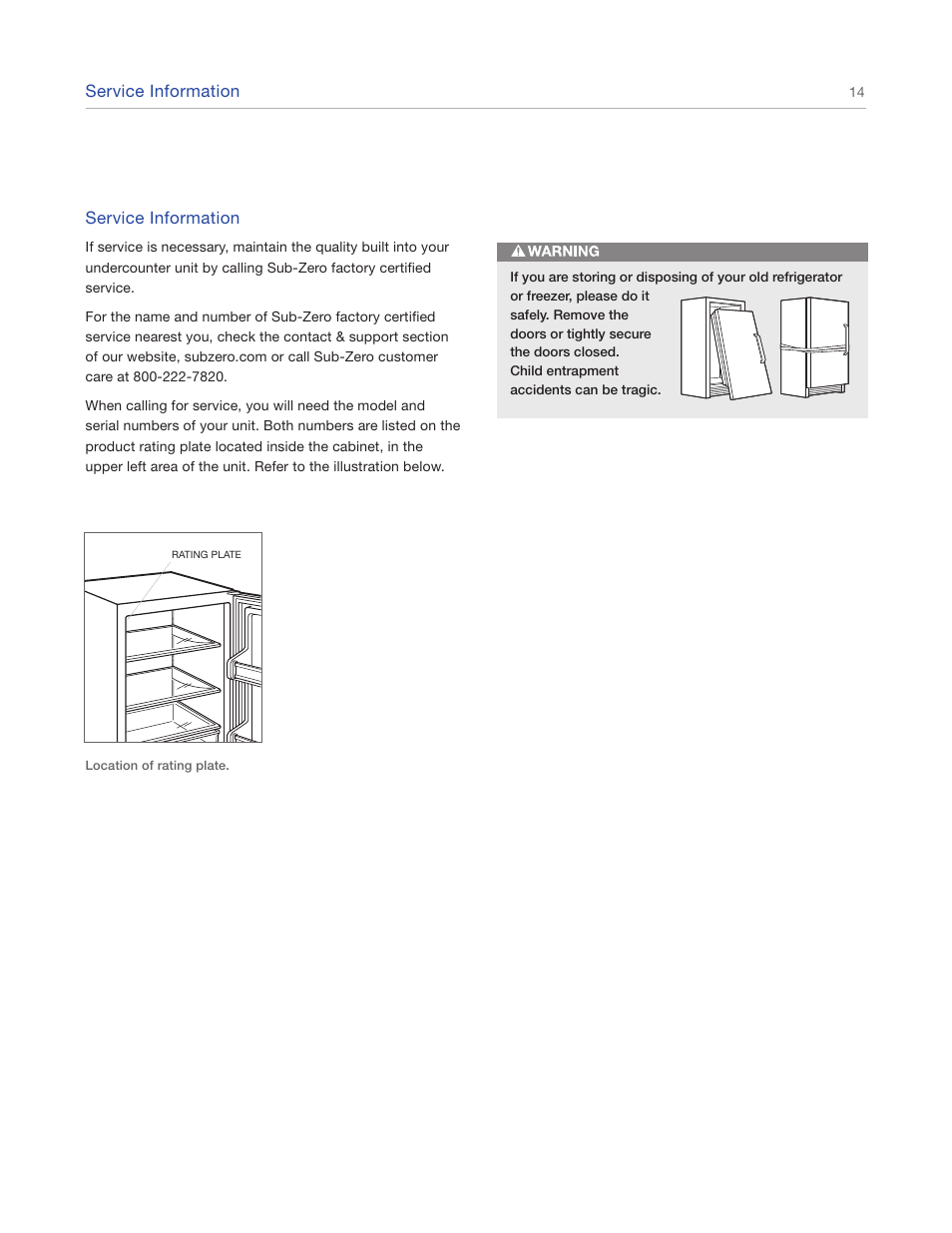 Sub-Zero Undercounter Refrigeration UC-24CI4 User Manual | Page 14 / 16