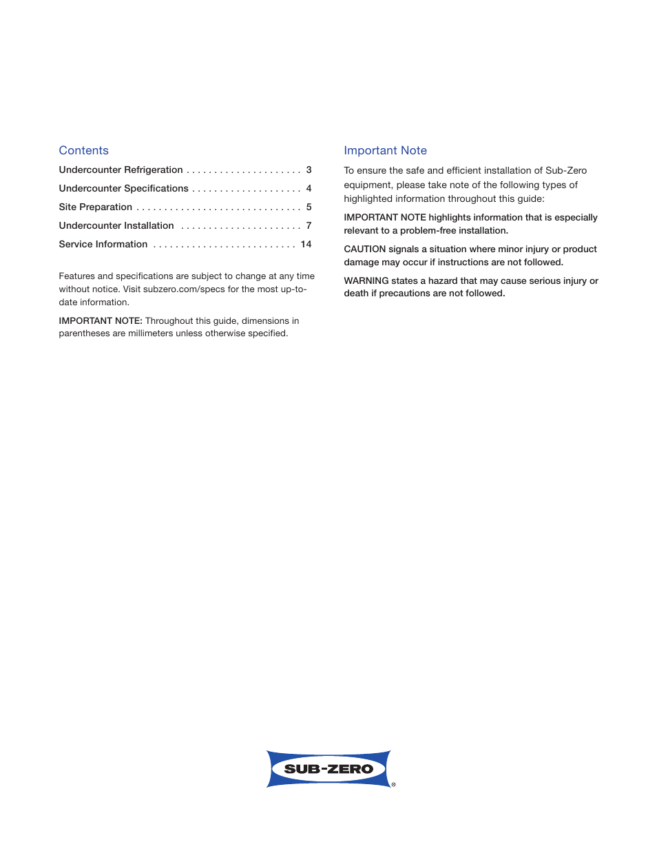 Sub-Zero Undercounter Refrigeration UC-24CI4 User Manual | Page 2 / 16