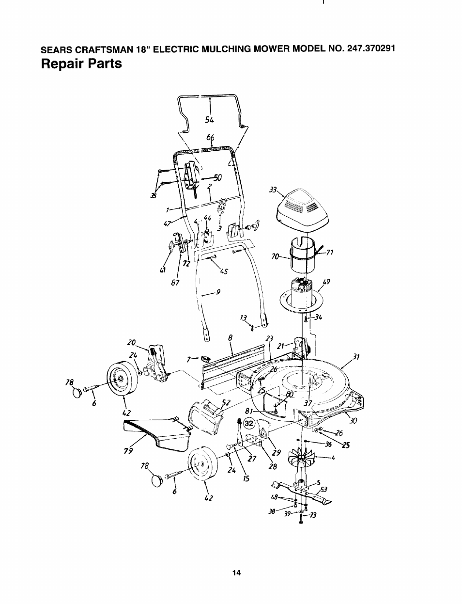 Repair parts | Sears 247.370291 User Manual | Page 14 / 32
