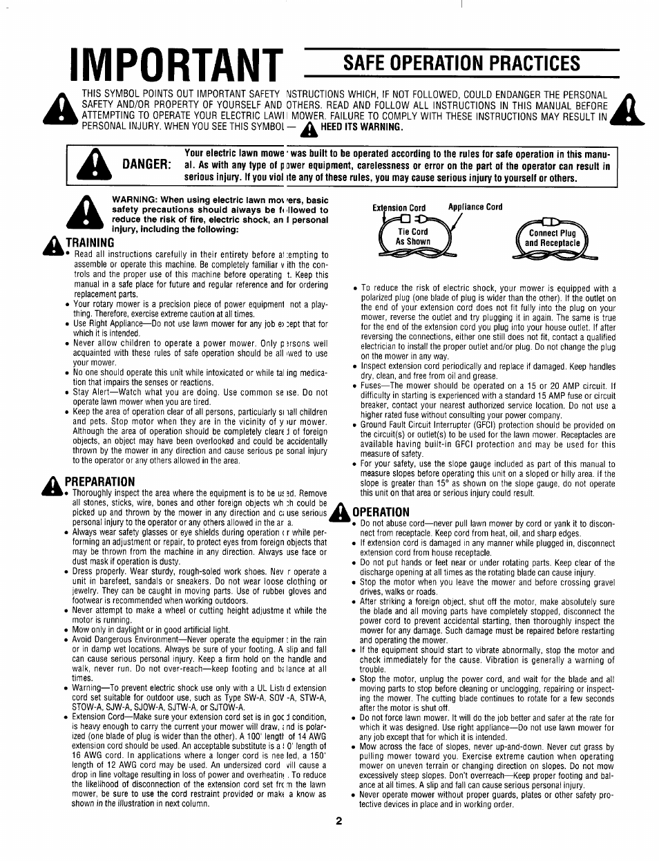 Important, Safe operation practices | Sears 247.370291 User Manual | Page 2 / 32