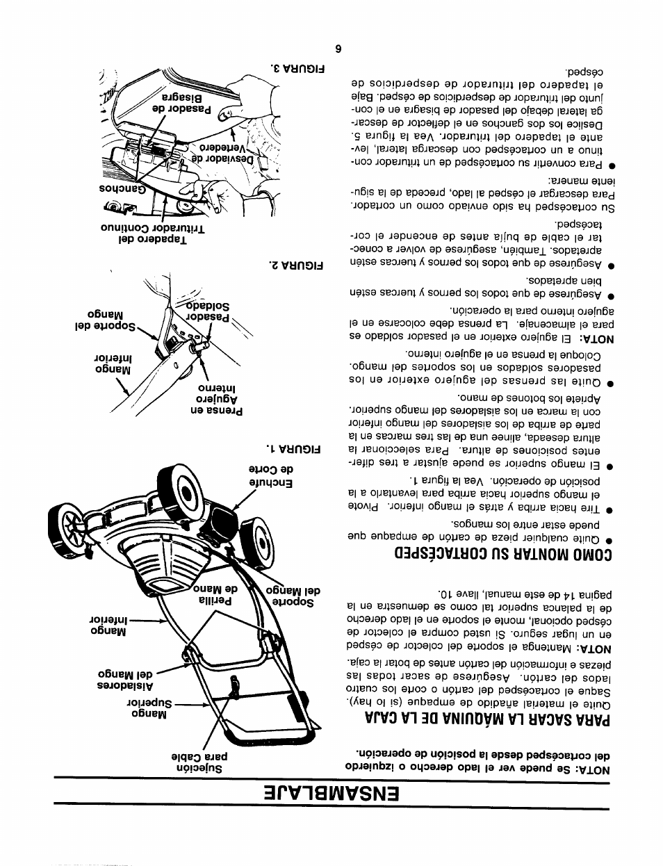 Para sacar la máquina de la caja, Como montar su cortacesped, Ensamblaje | Sears 247.370291 User Manual | Page 27 / 32