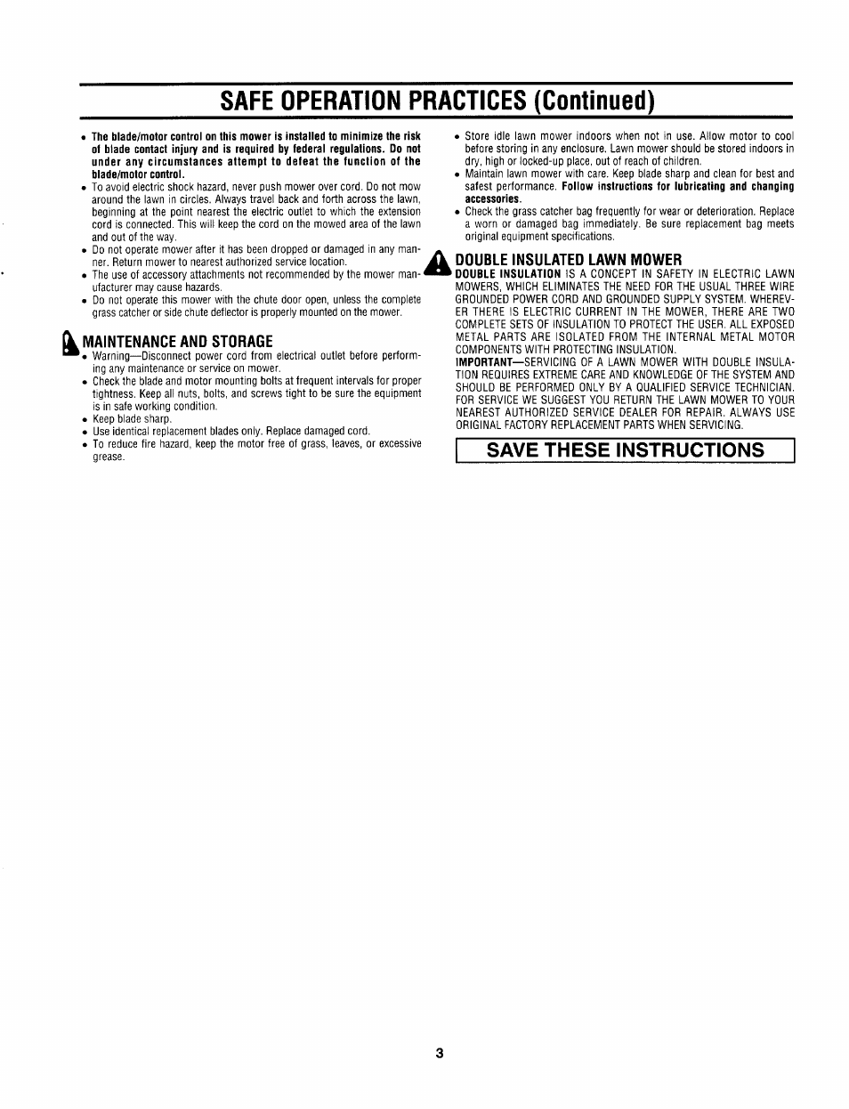 Safe operation practices (continued), Save these instructions | Sears 247.370291 User Manual | Page 3 / 32