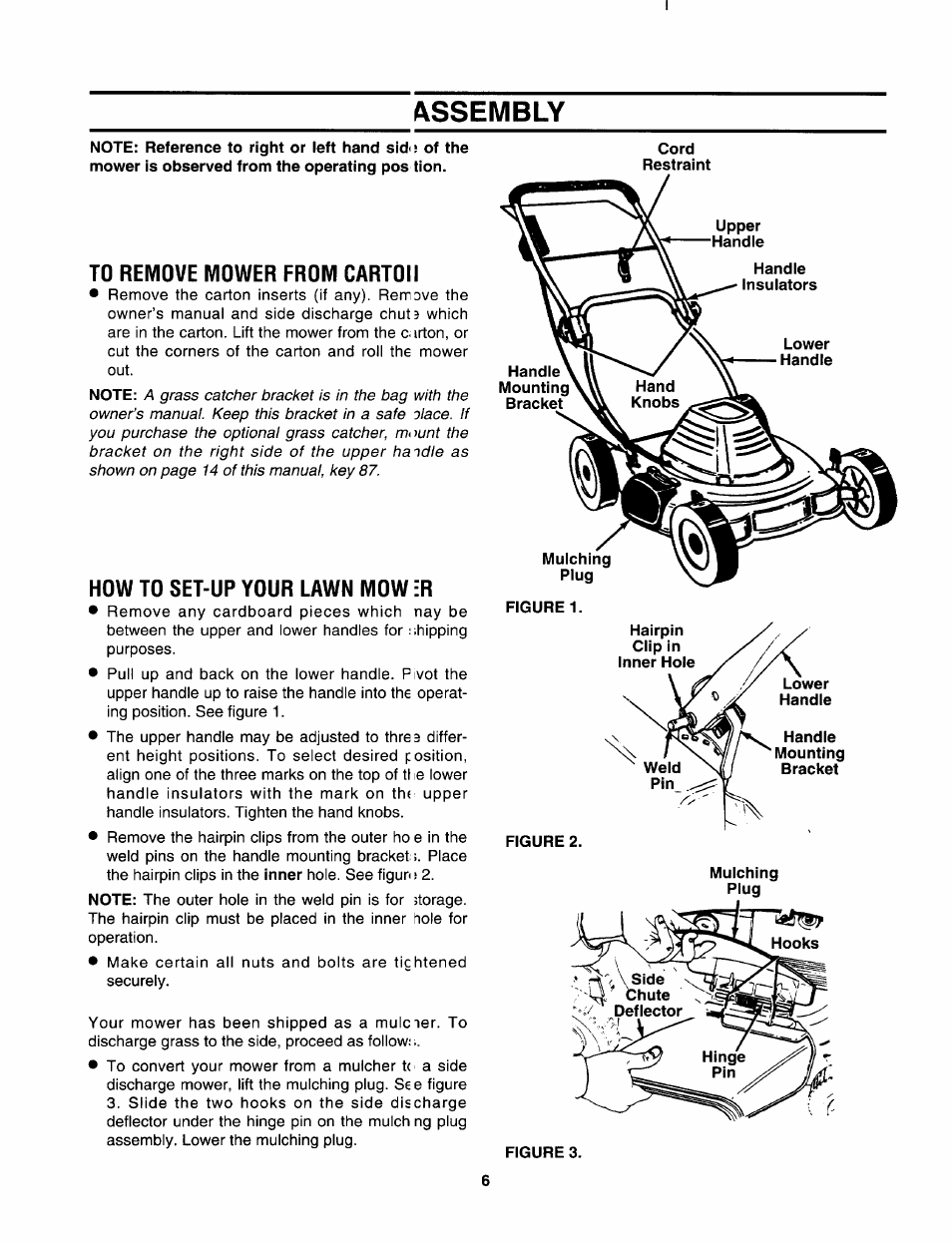To remove mower from carton, How to set-up your lawn mow er, Assembly | Sears 247.370291 User Manual | Page 6 / 32