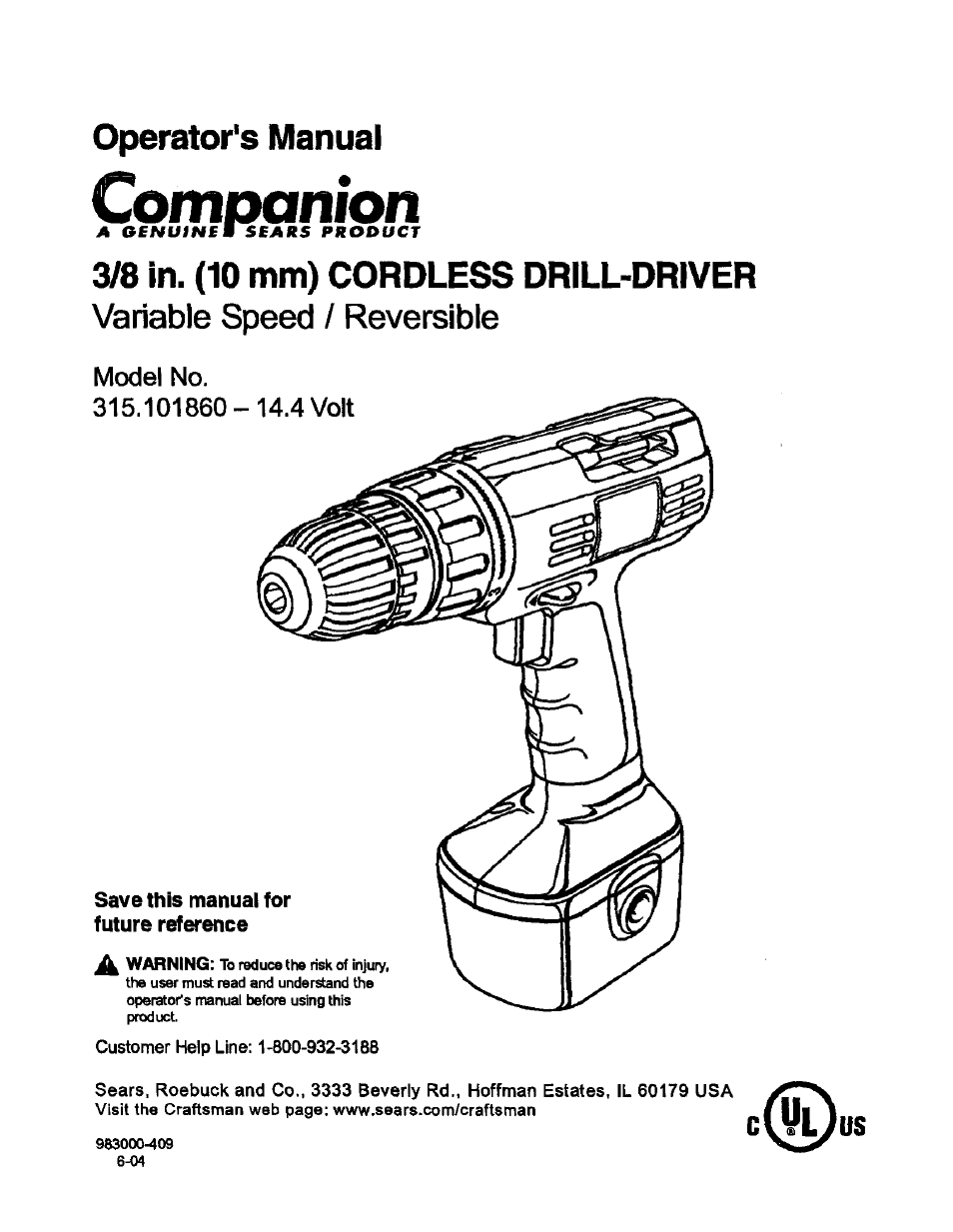 Sears 315.10186 User Manual | 21 pages