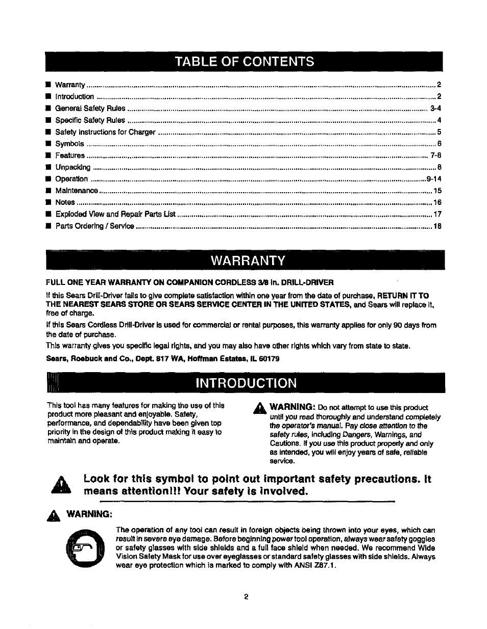 Sears 315.10186 User Manual | Page 2 / 21