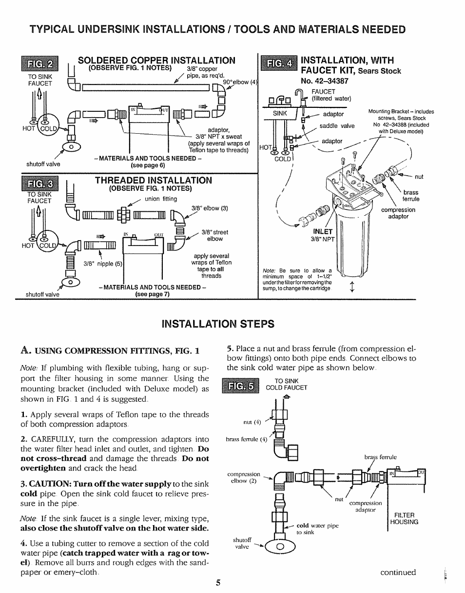 Soldered copper installation, Installation steps | Sears 625.3438 User Manual | Page 5 / 12