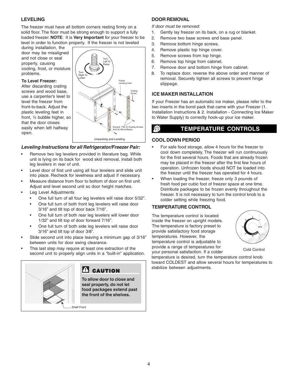Temperature controls | Sears Freezer Single-Door User Manual | Page 4 / 10