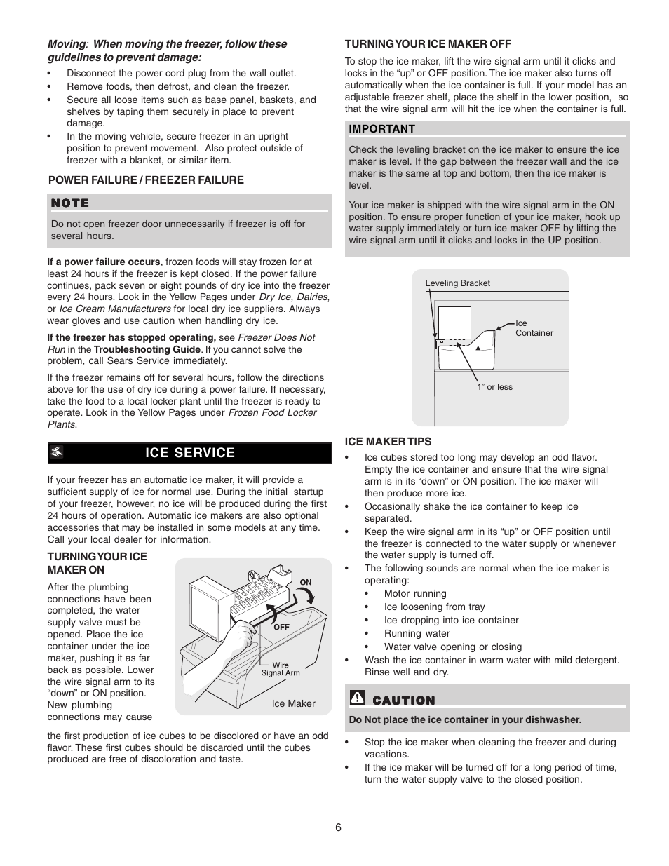 Ice service | Sears Freezer Single-Door User Manual | Page 6 / 10