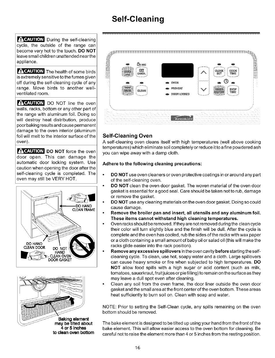 Caution, Acaution, Self-cleaning oven | Self-cleaning | Sears 790.93754 User Manual | Page 16 / 24