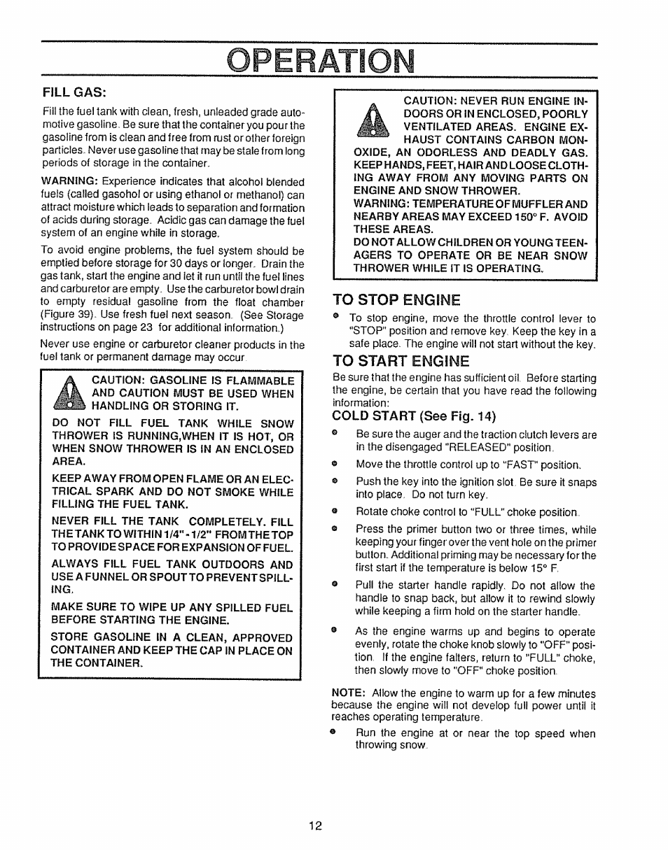 Operation | Sears 536.885410 User Manual | Page 12 / 38