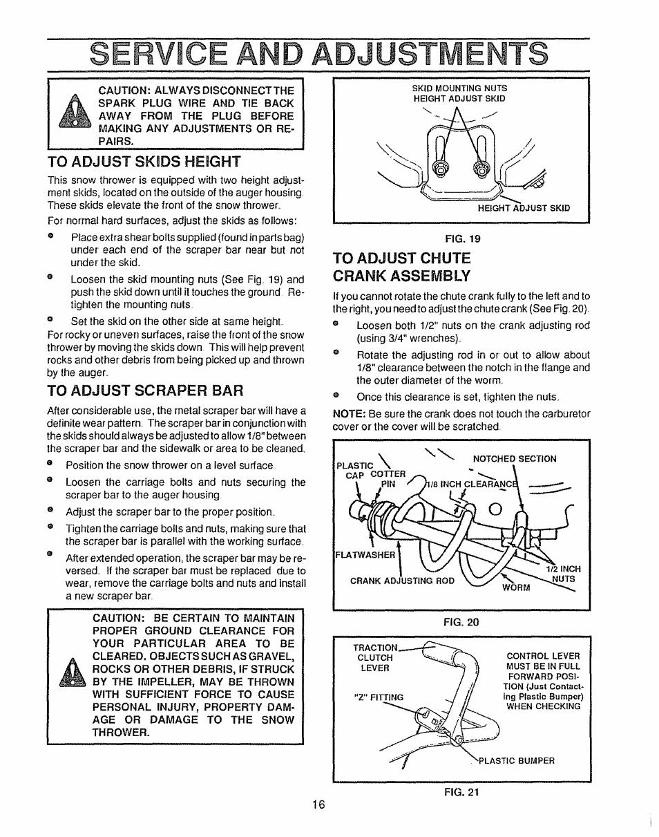 Service amd adjustments | Sears 536.885410 User Manual | Page 16 / 38