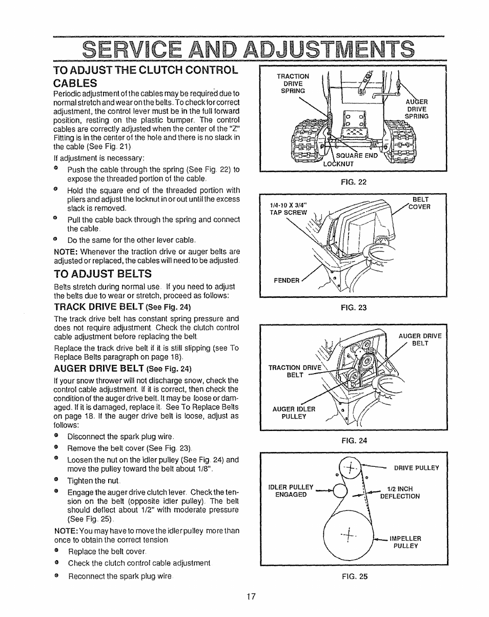 Service amd adjustilemts | Sears 536.885410 User Manual | Page 17 / 38