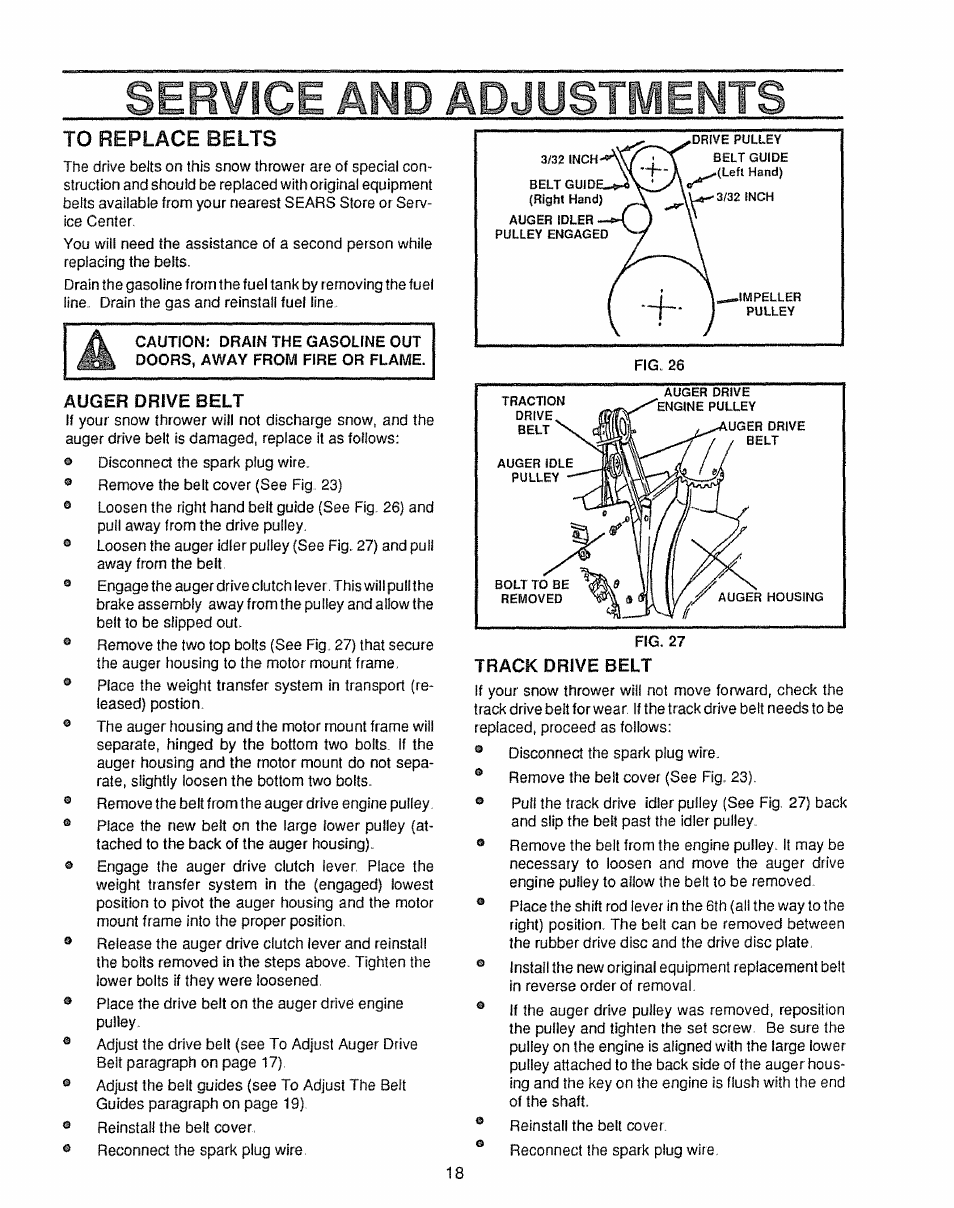 Service amp adjustmemts | Sears 536.885410 User Manual | Page 18 / 38