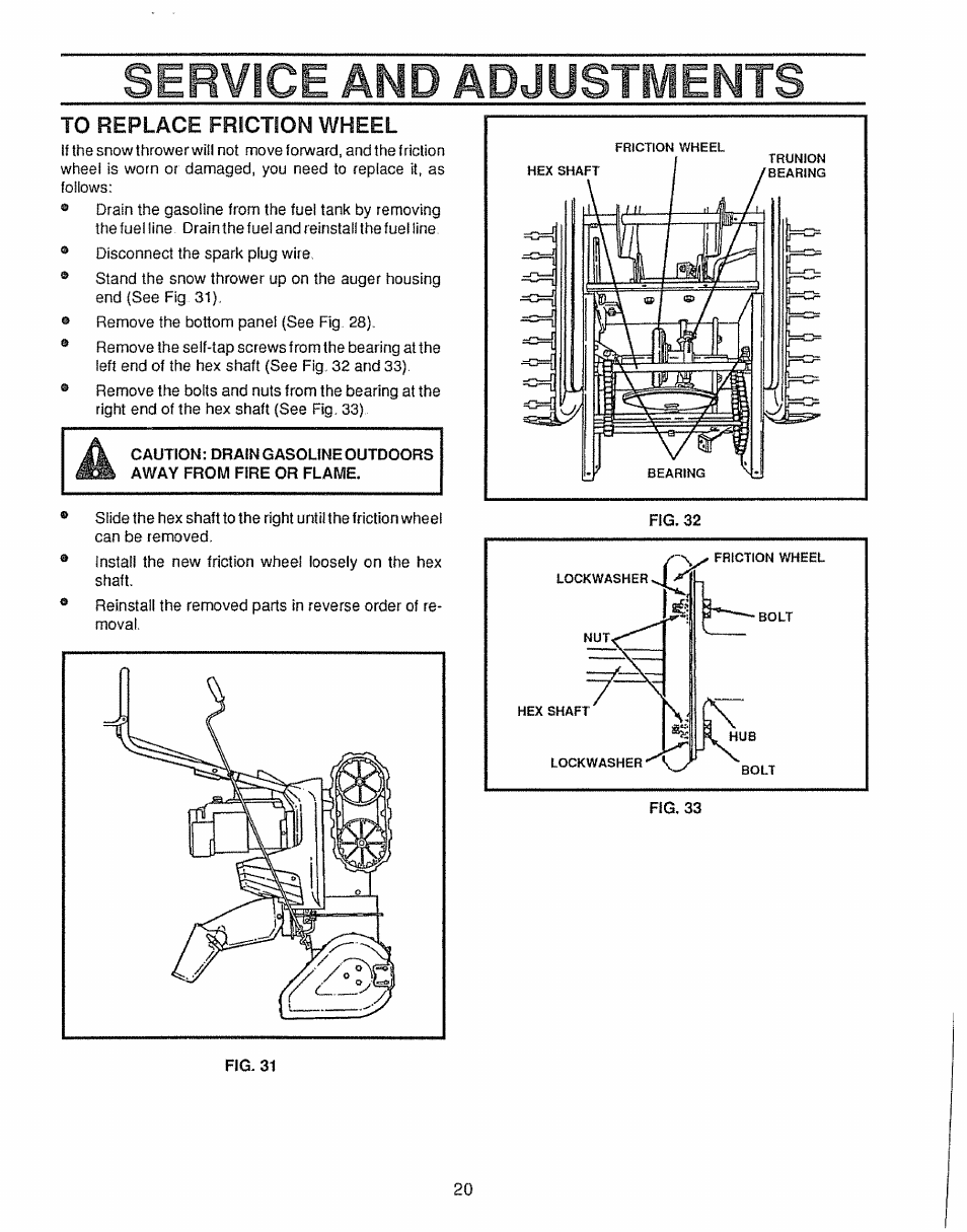 Service and adjustmemts | Sears 536.885410 User Manual | Page 20 / 38