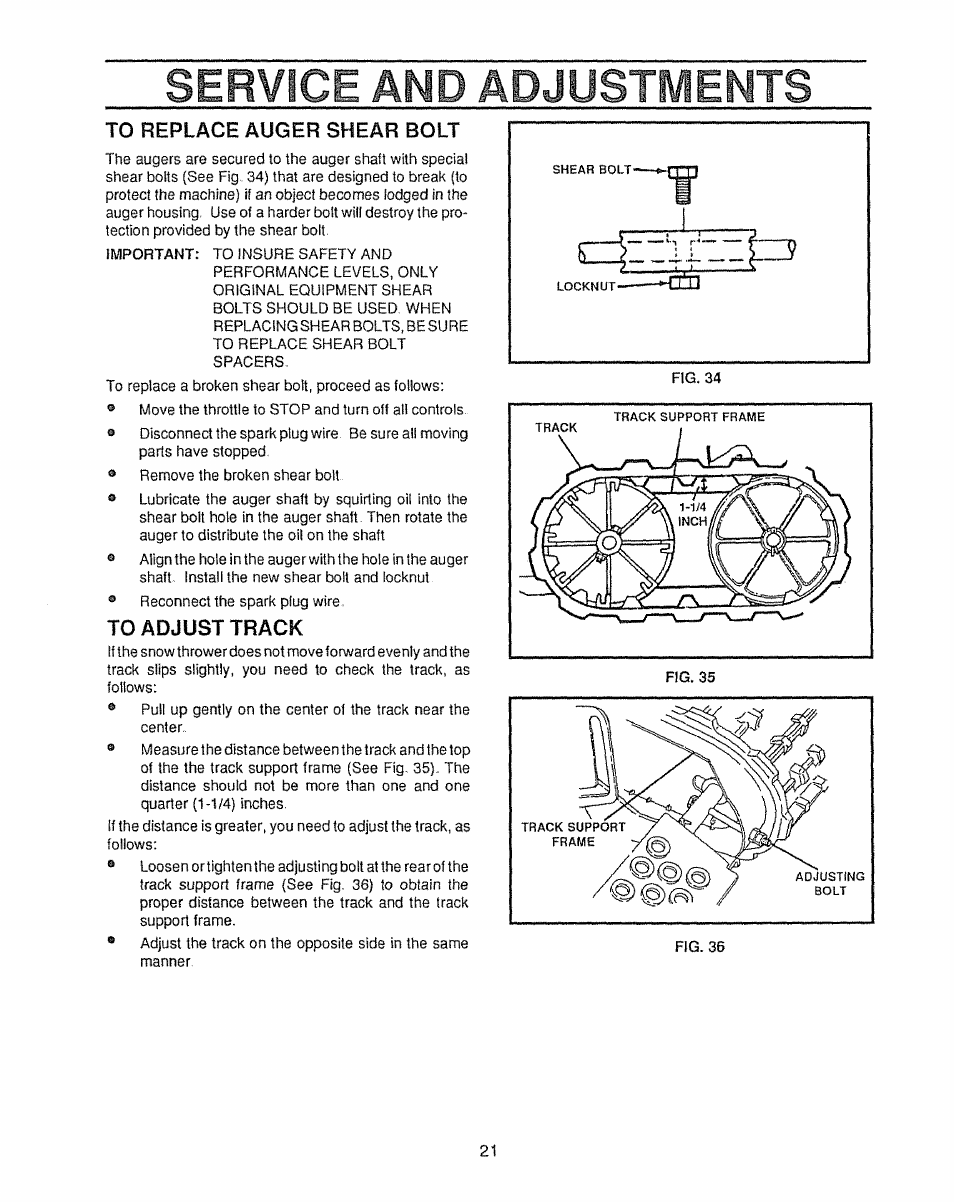 Service and adjustments | Sears 536.885410 User Manual | Page 21 / 38