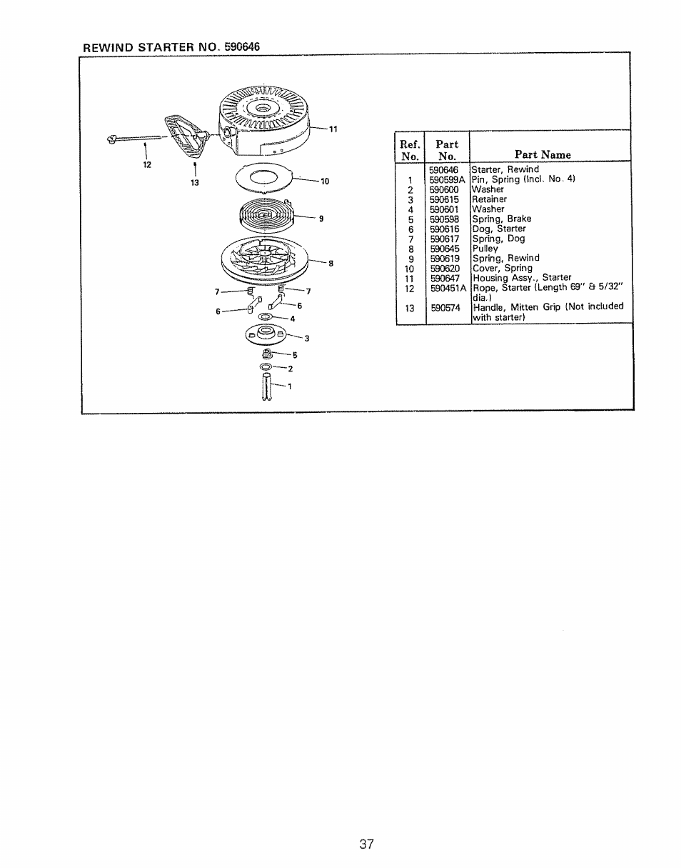 Ref. no. part no. part name | Sears 536.885410 User Manual | Page 37 / 38