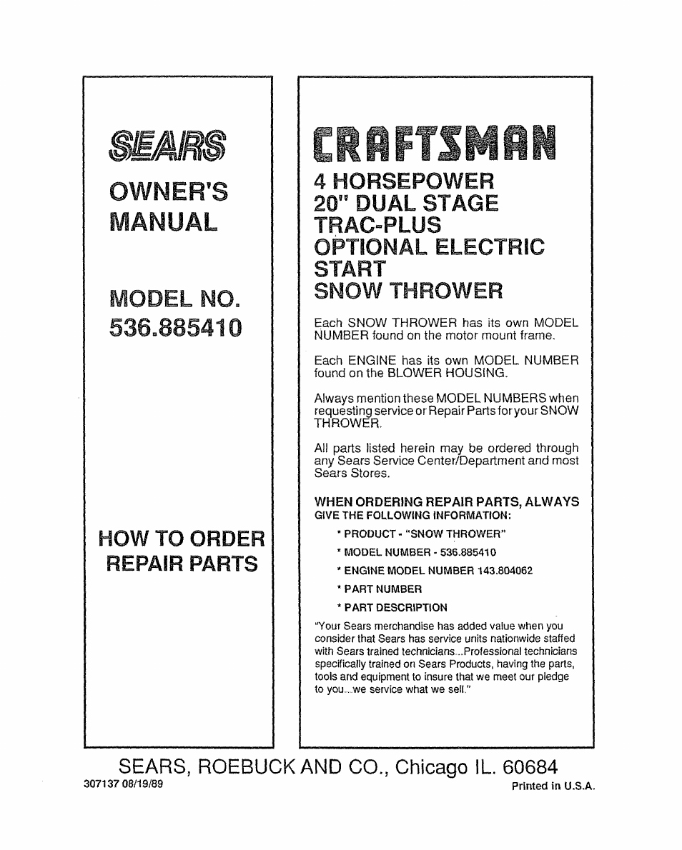 Eiifts^»iim, How to order repair parts | Sears 536.885410 User Manual | Page 38 / 38