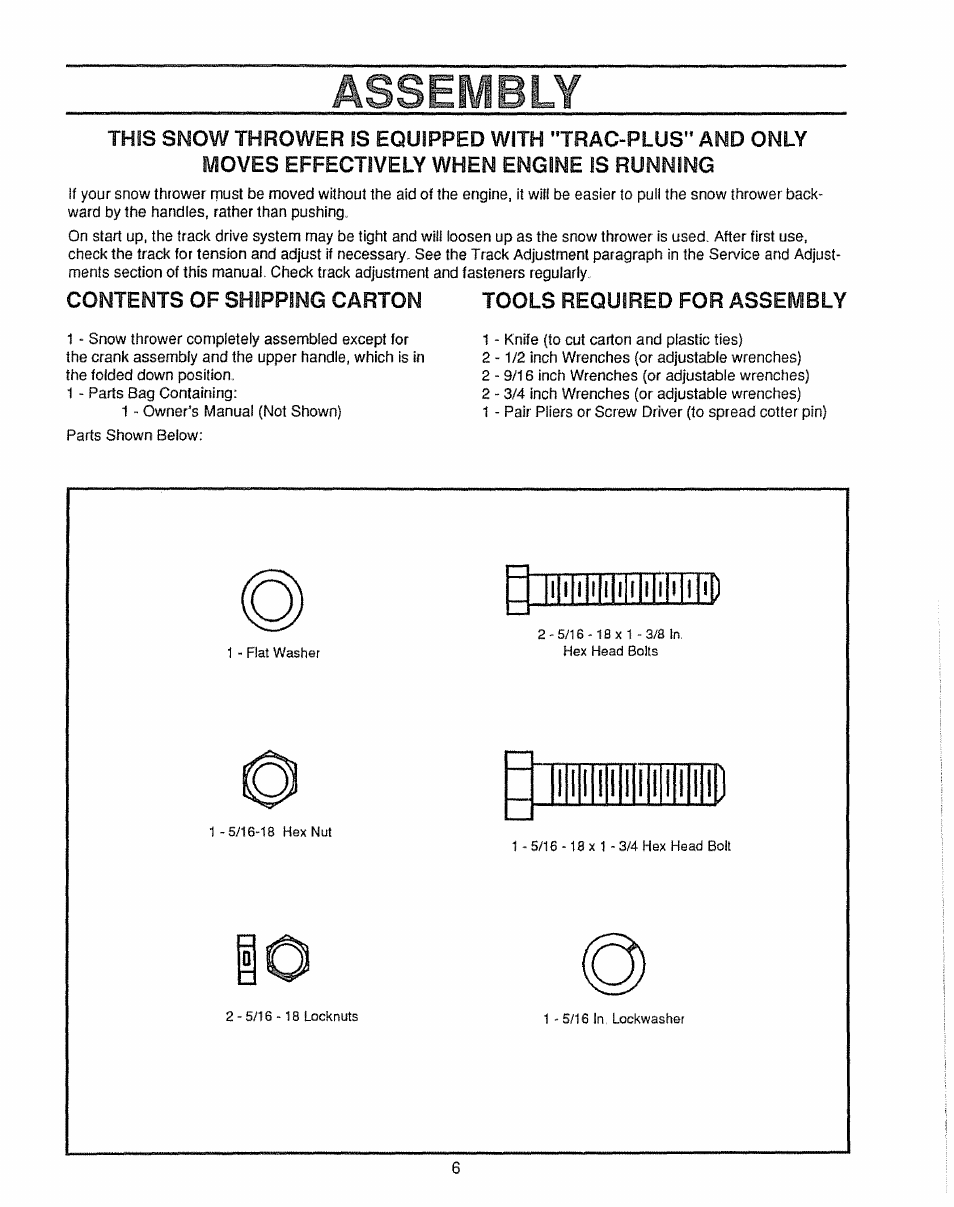 Assembly | Sears 536.885410 User Manual | Page 6 / 38