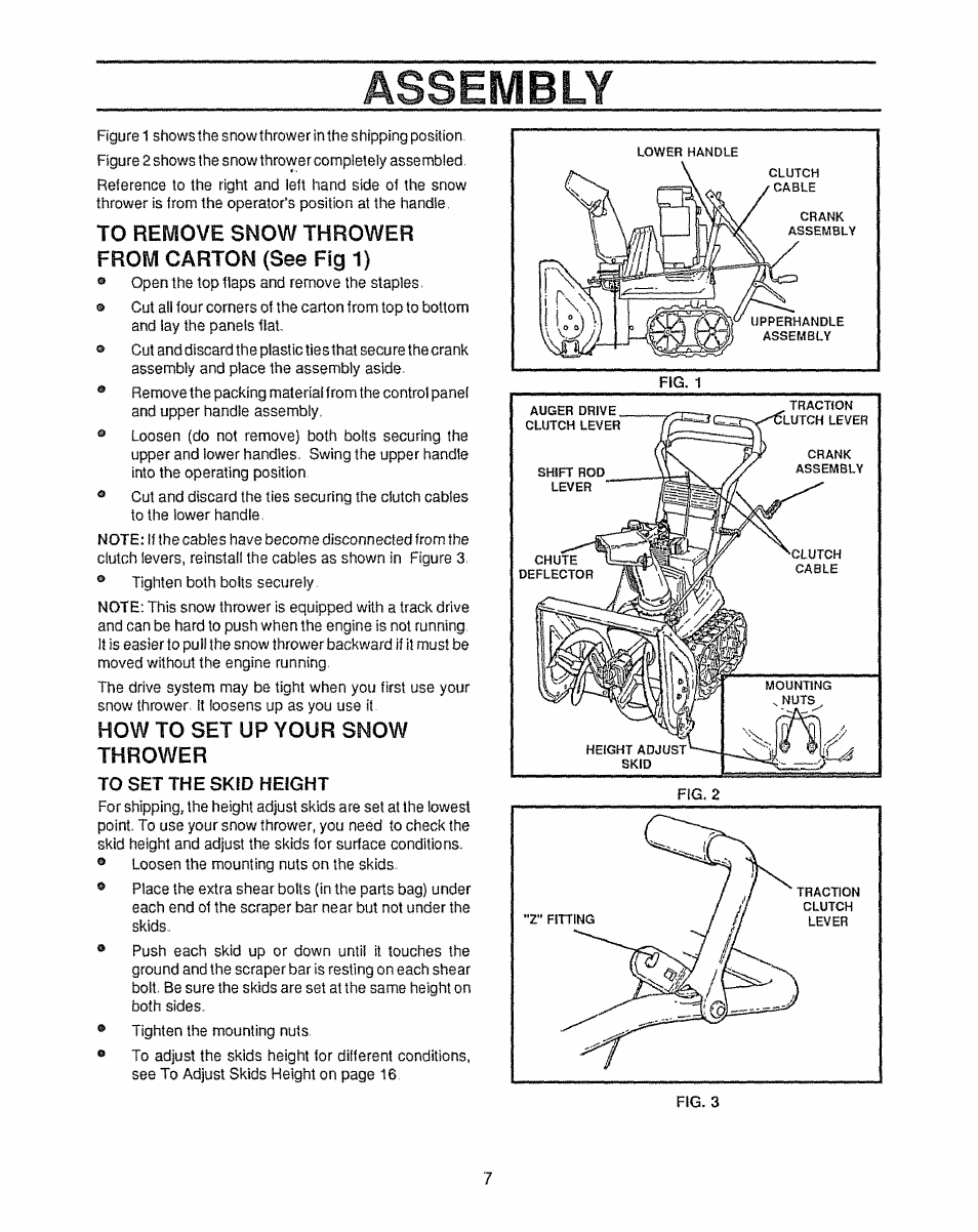 Assembly, How to set up your snow thrower | Sears 536.885410 User Manual | Page 7 / 38