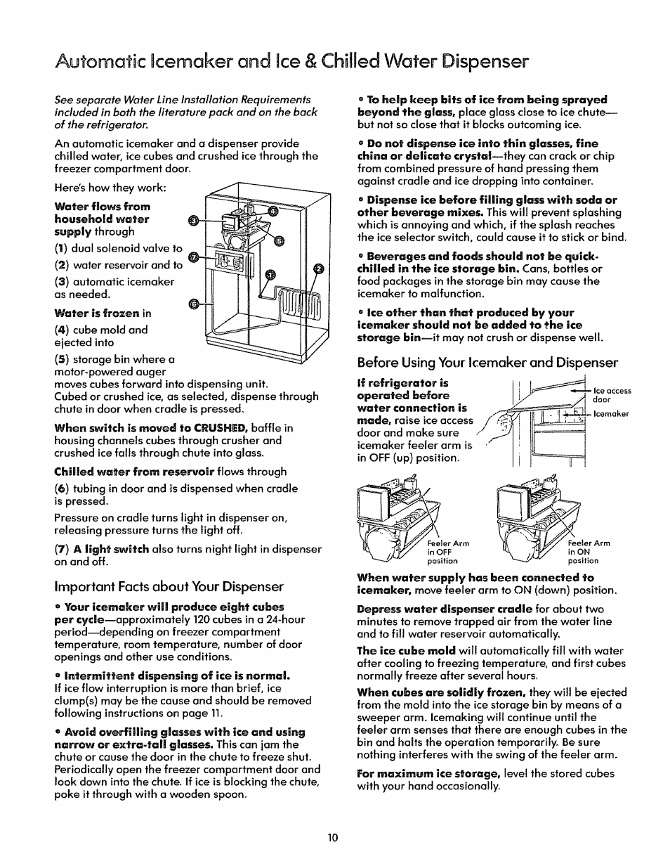 Important facts about your dispenser, Before using your icemaker and dispenser, Automatic icemaker and ice | Chilled water dispenser | Sears KENMORE 50471 User Manual | Page 9 / 15