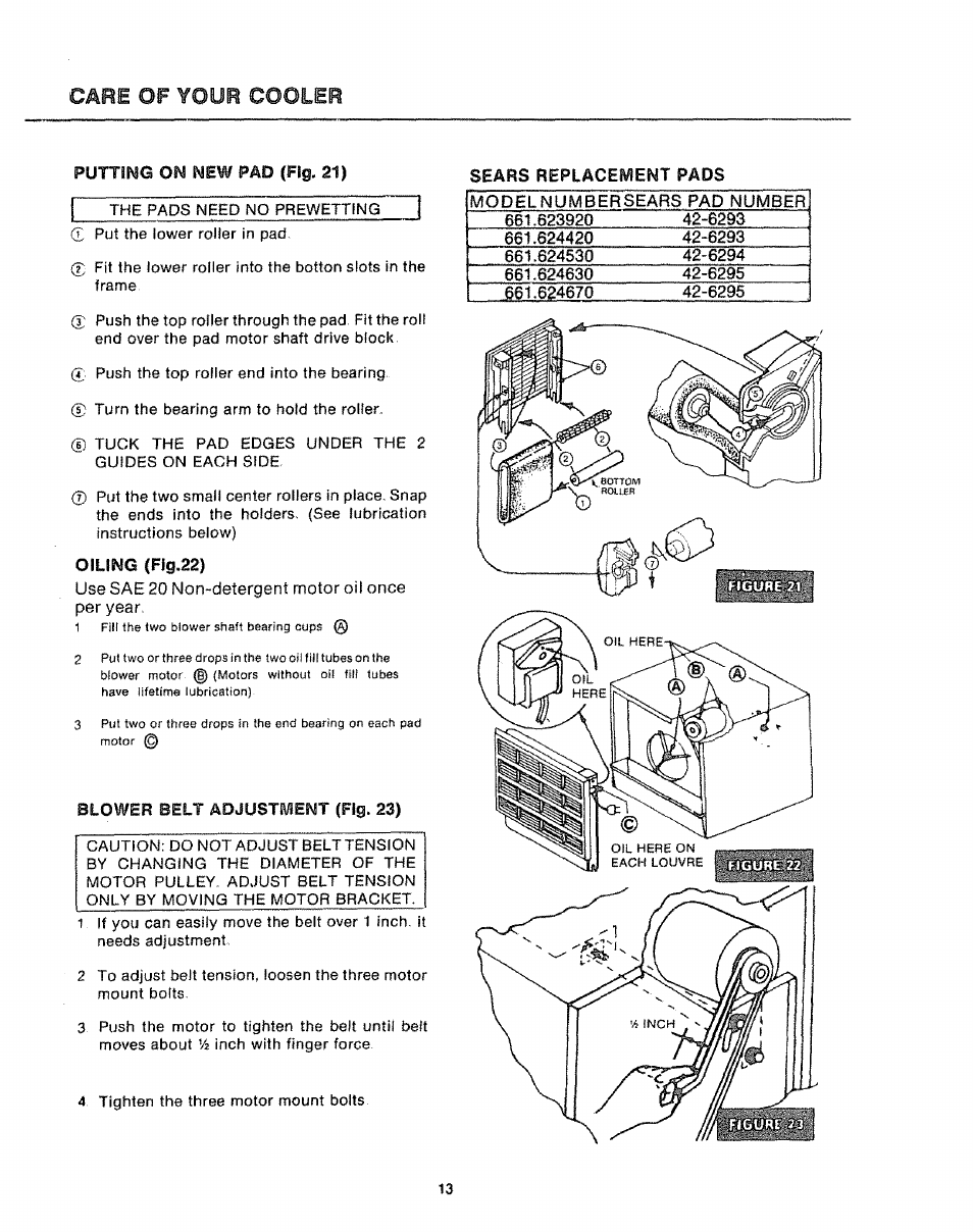 Care or your cooler | Sears KENMORE 661.62442 User Manual | Page 13 / 16