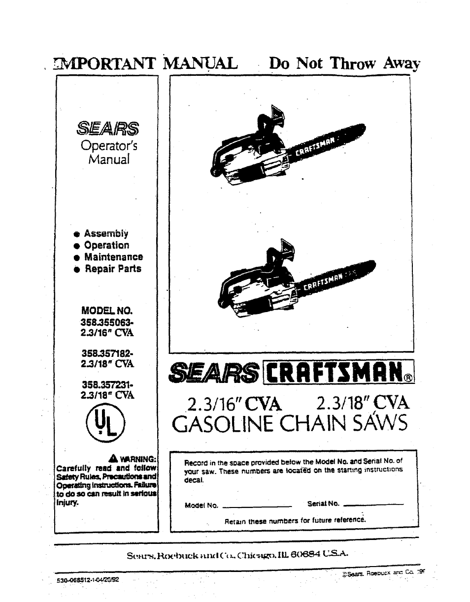 Sears 358.357182 User Manual | 32 pages