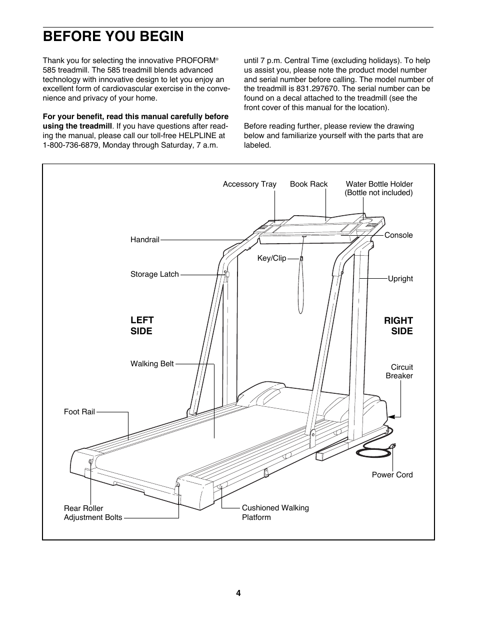 Before you begin | Sears Proform 585 User Manual | Page 4 / 18